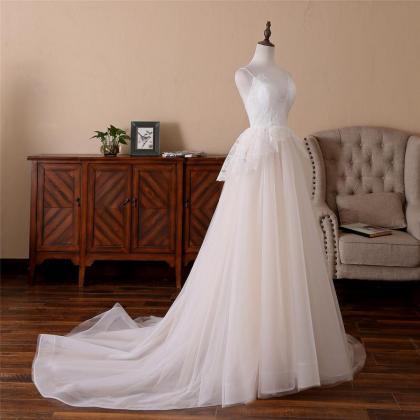 Lovely Ivory Tulle With Lace Straps Long Wedding..
