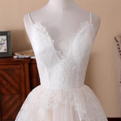 Lovely Ivory Tulle With Lace Straps Long Wedding..