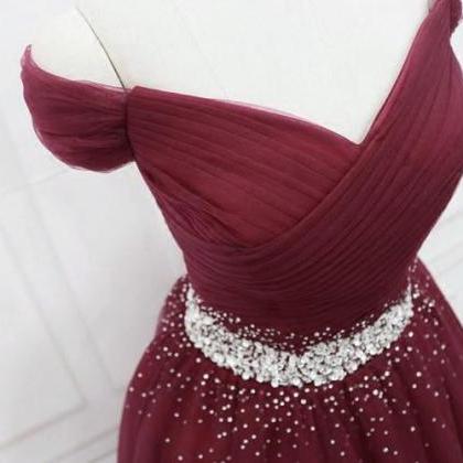 Burgundy Sequins Tulle Fashionable Tulle Long..