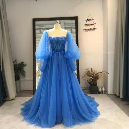 Blue Tulle Fashionable Sweetheart Long Party..