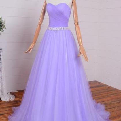 Lavender Sweetheart Simple Beaded Waist Long Party..