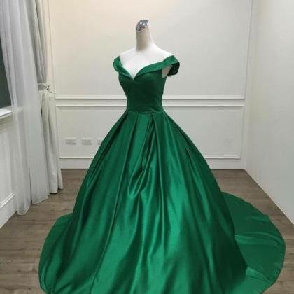 Dark Green Satin Sweetheart Ball Gown Party Dress,..