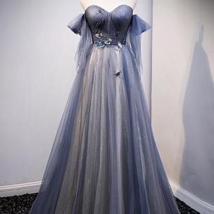 Chic Blue And Grey Tulle Long Sweetheart Style..