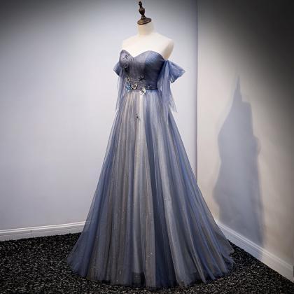 Chic Blue And Grey Tulle Long Sweetheart Style..