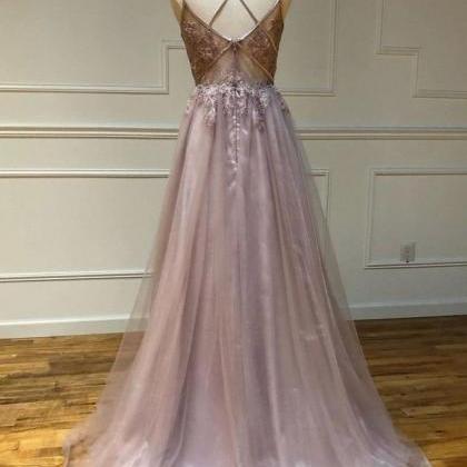 Pink A-line Lace A Line Open Back Long Sweet 16..