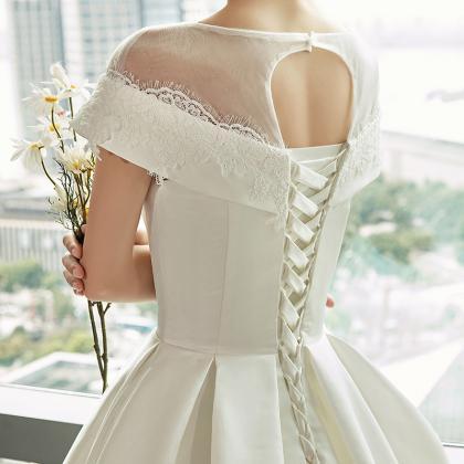 Simple Pretty Ivory Satin Cap Sleeves With Lace..