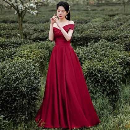 Wine Red Sweetheart Off Shoulder Long Party Dress,..