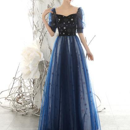 Blue Sweetheart Long Party Dress With Stars..