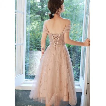Lovely Pink Off Shoulder Beaded Tulle Short Party..
