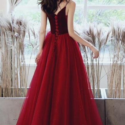 Style Chich Wine Red Velvet And Tulle Long Evening..