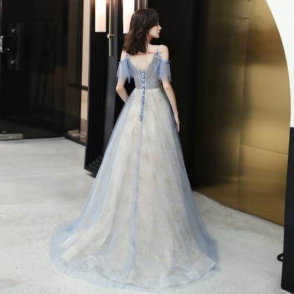 Light Blue V-neckline Party Dress With Shiny Lace,..