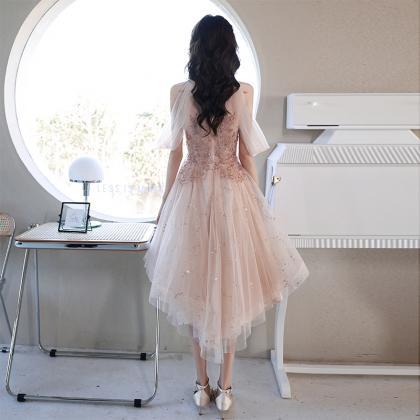 Light Pink Chic High Low Tulle With Beaded..