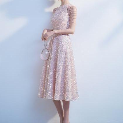 Lovely Pink Sequins Short Bridesmaid Dress,..