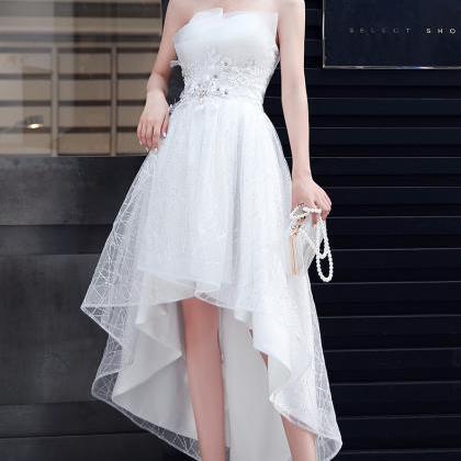 Cute White Tulle High Low Chic Short Prom Dress,..
