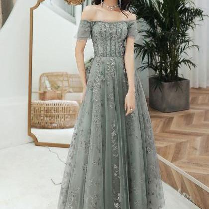 Green Off Shoulder Lace Sweetheart Party Dress,..