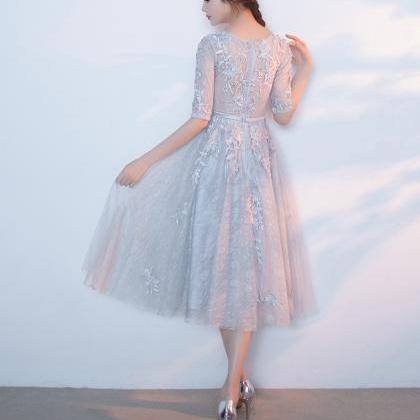 Sliver Grey Short Sleeves Tulle Party Dress,..