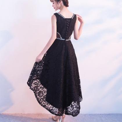 Lovely Black Lace High Low Beaded Short Party..