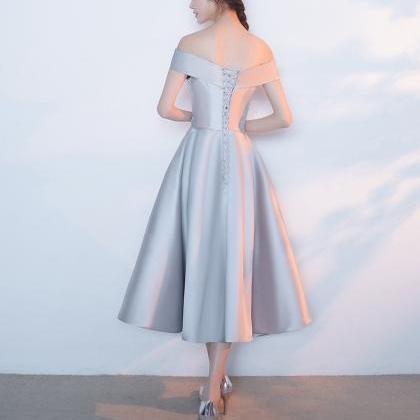 Niulatu A Line Scoop Neckline Silver Gray Satin Dinner Party Dresses Birthday Outfits SD399