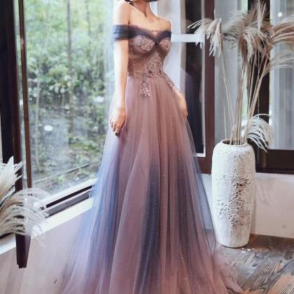 Charming Gradient Tulle Flowers Floor Length Party..