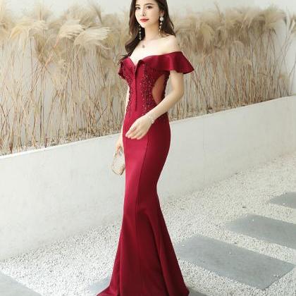 Modest Mermaid Off The Shoulder Red Evening Dress Long Prom Dresses main image 1