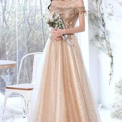 Beautiful Light Champagne Long Flowers Lace Party..