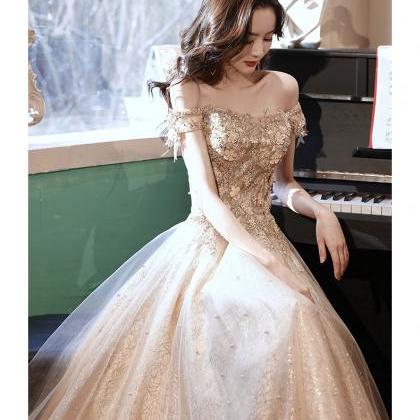 Beautiful Light Champagne Long Flowers Lace Party..