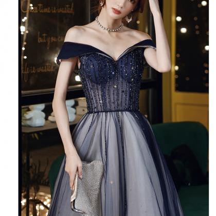 Blue Beaded Sweetheart Tulle Long Style A-line..