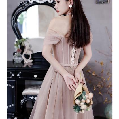 Pink Short Off Shoulder Knee Length Party Dress,..
