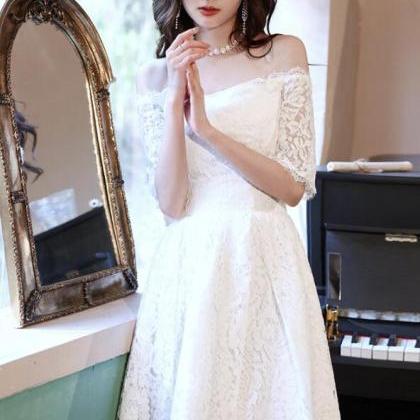 White Lovely Lace Short Party Dress, Cute Short..