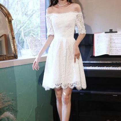 White Lovely Lace Short Party Dress, Cute Short..