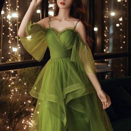 Green Tulle Short Layers Straps Short Party Dress,..