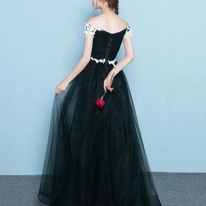 Black Tulle Simple Long Party Dress With White..