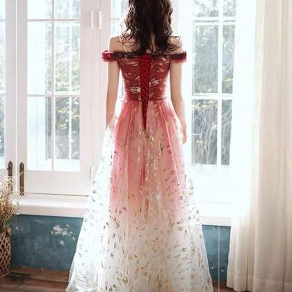 Pink Gradient Off Shoulder Bridesmaid Dress, Long..