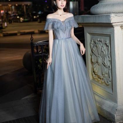 Lovely Grey Off Shoulder High Quality Long Party..