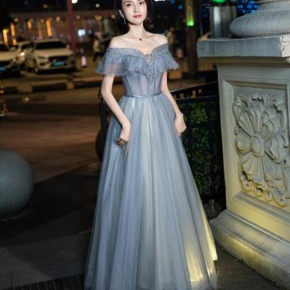 Lovely Grey Off Shoulder High Quality Long Party..