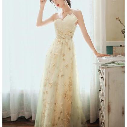 Champagne Sarts Tulle Floor Length A-line Long..