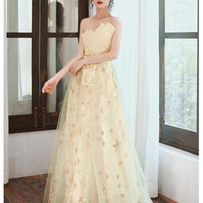 Champagne Sarts Tulle Floor Length A-line Long..