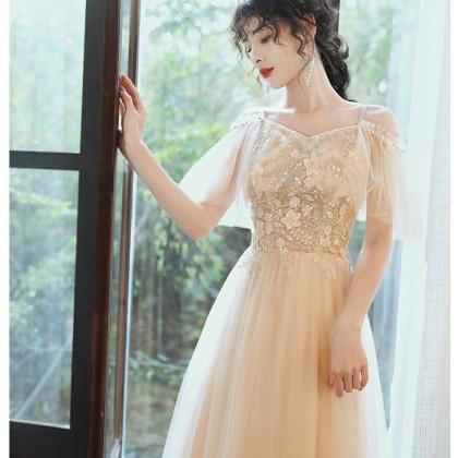 Lovely Light Champagne Flower Lace Straps Long..