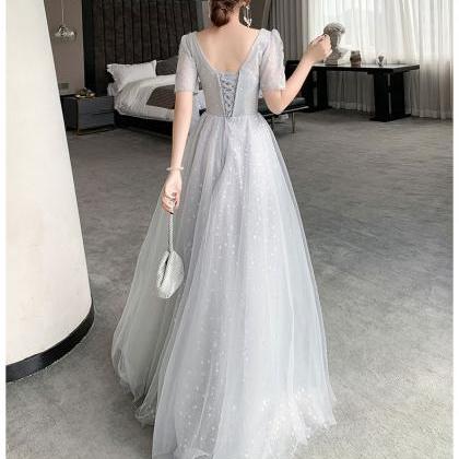 Light Grey Short Sleeves Tulle And Lace Lovely..