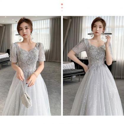 Light Grey Short Sleeves Tulle And Lace Lovely..