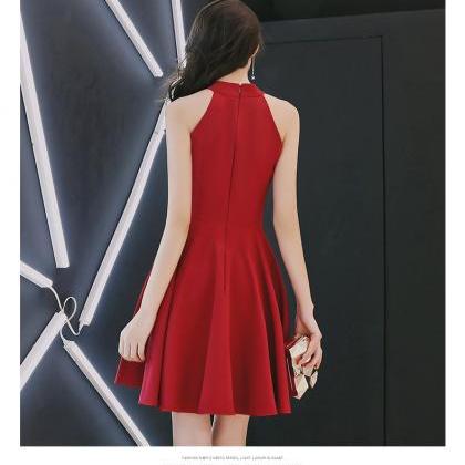 Red Halter Short Simple Cute Homecoming Dress Prom..