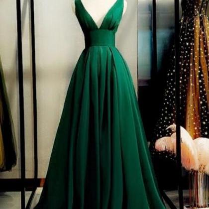 A-line Green Satin Long Evening Dress Prom Dress,..