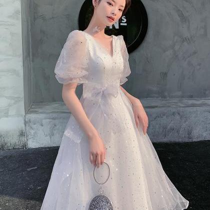 Lovely White Tulle Short Princess Party Dress,..