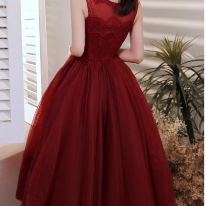 High Low Wine Red Organza Beaded And Lace Party..