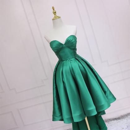 Green Chic High Low Sweetheart Satin Party Dress,..
