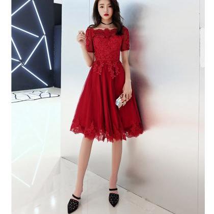 Cute Wine Red Tulle Short Homecoming Dress With..
