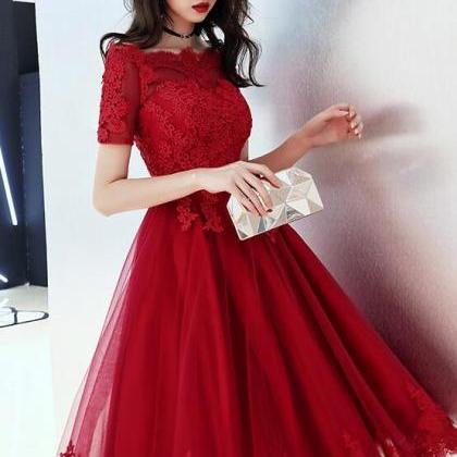 Cute Wine Red Tulle Short Homecoming Dress With..