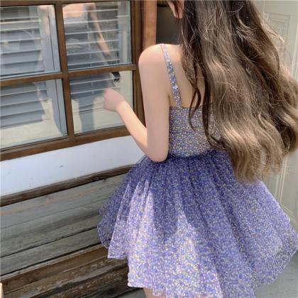 Cute Purple Mini Summer Short Dress, Women..