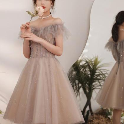 Lovely Cute Tulle Short Off Shoulder Homecoming..