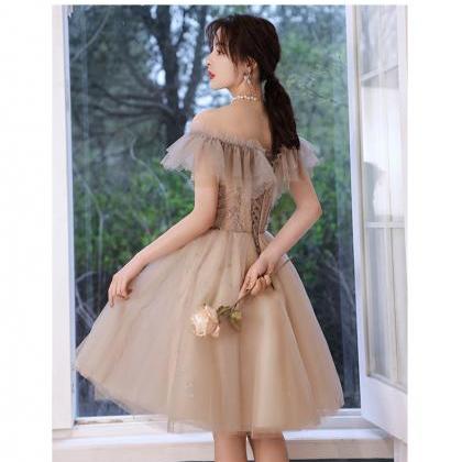 Lovely Cute Tulle Short Off Shoulder Homecoming..